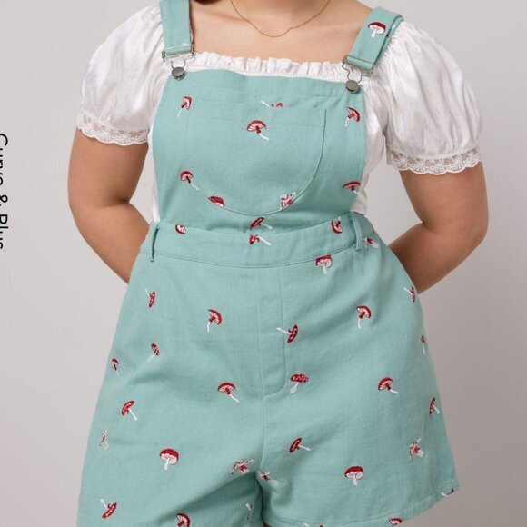 Cider Pants - CIDER NWT Floral mushroom green buckle romper shortalls